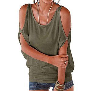 Women Short Sleeve Bat Sleeve Cold Shoulder Blouse Top